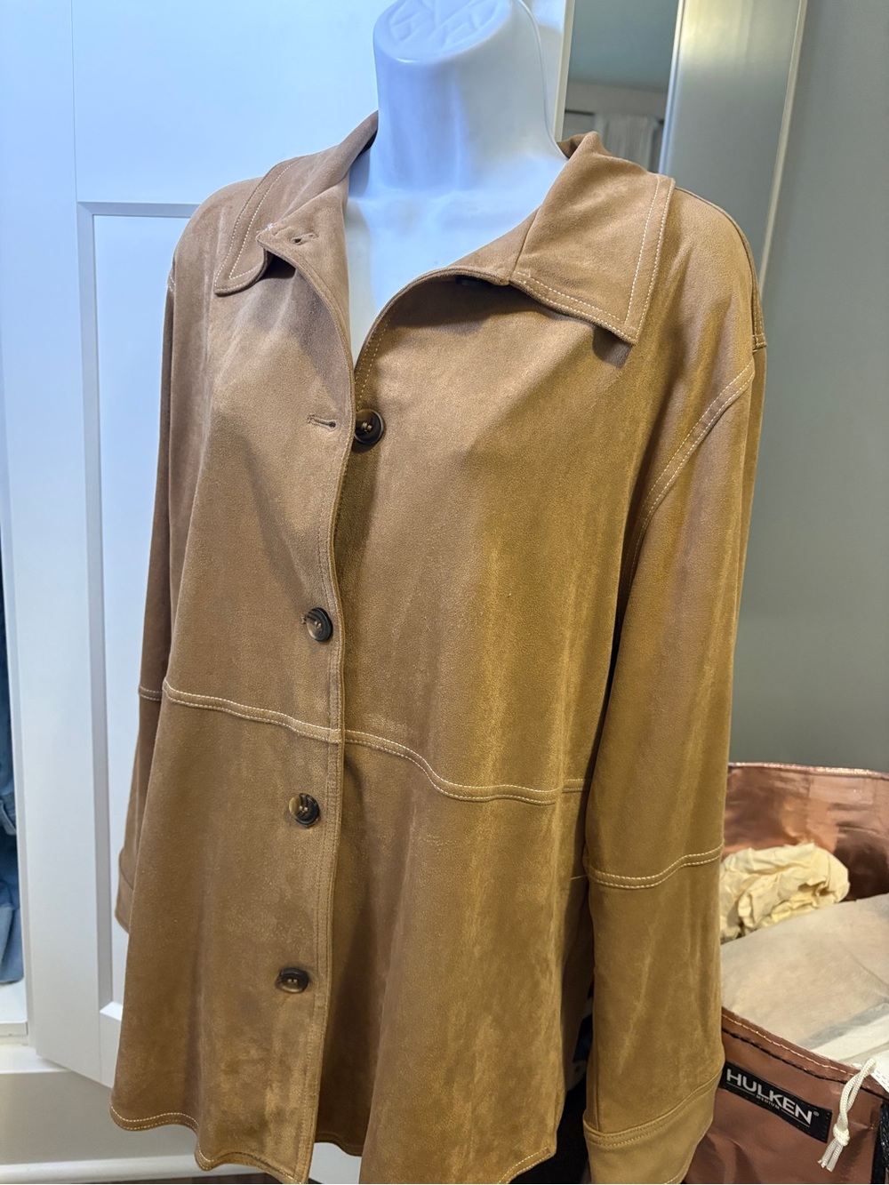 H&M Suede-Look Button Front Jacket in Tan